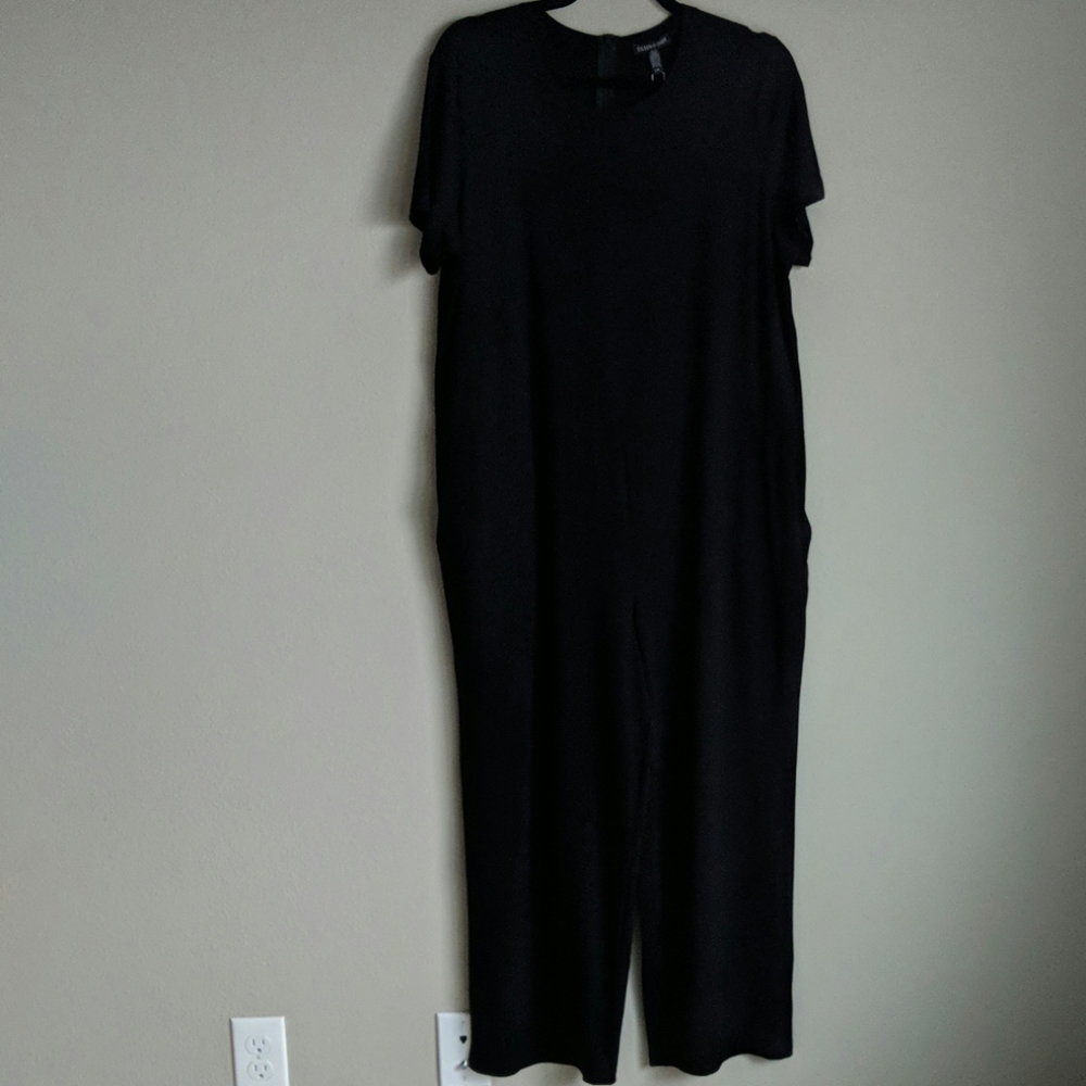 Eileen Fisher Black Short Sleeve Wide-Leg Jumpsuit